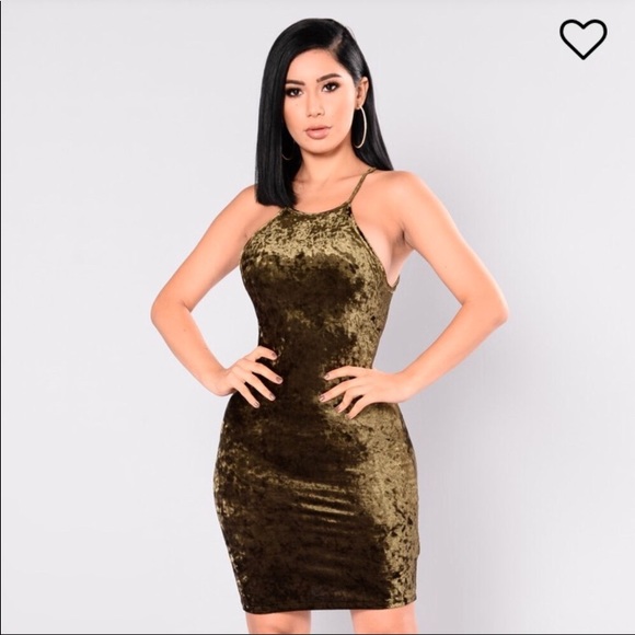Fashion Nova Dresses & Skirts - NWT MYLA VELVET DRESS OLIVE GREEN COLOR SIZE M